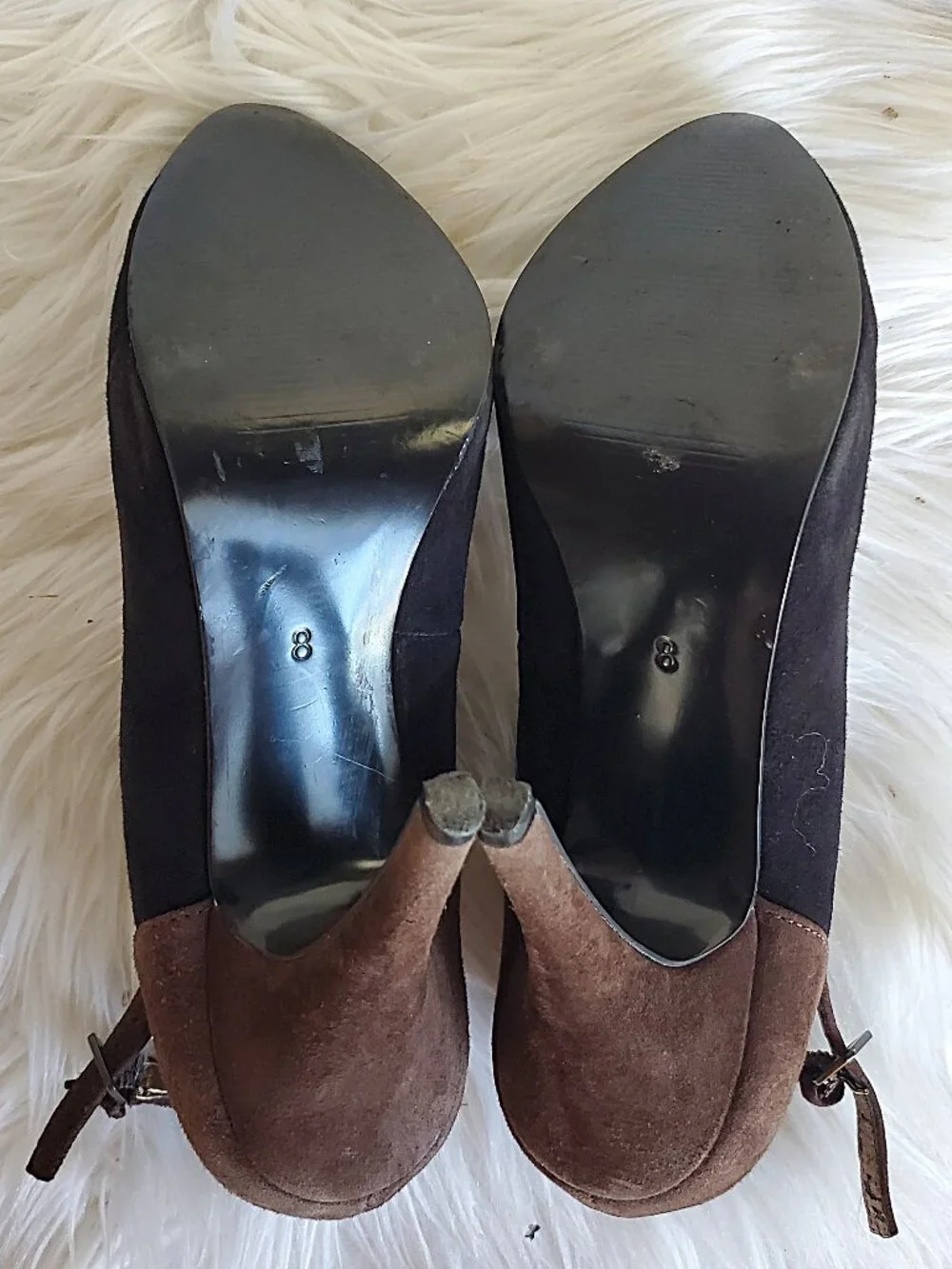 Kelly & Katie Black/Brown Suede Ankle Strap Heels SZ 8.5